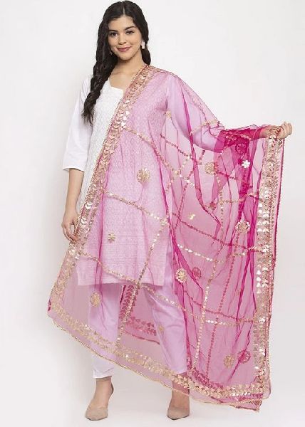 Magenta Gotta Patti Net Dupatta, Technics : Machine Made, Occasion ...