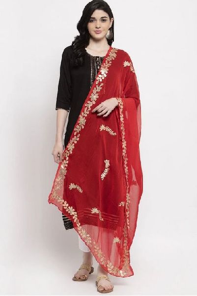 Red Gotta Patti Chiffon Dupatta, Technics : Machine Made