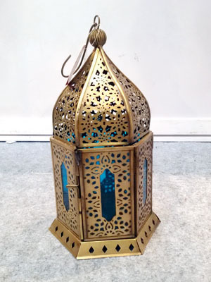 Metal Designer Moroccan Lantern, for Decoration, Color : Golden