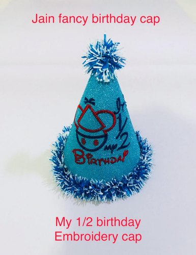 Conical Paper Birthday Embroidery Cap, Color : Blue