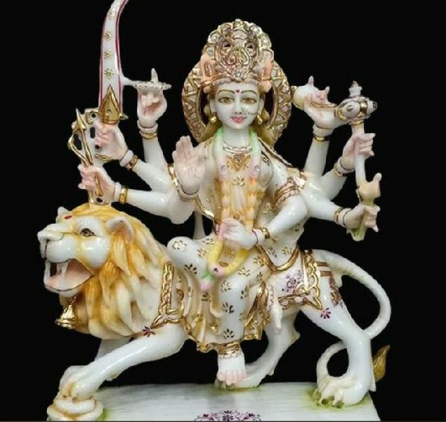 Marble Durga Mata Statue, for Temple, Home, Pattern : Printed