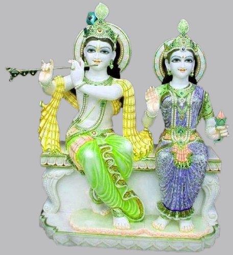 Carved Marble Radha Krishna Statue