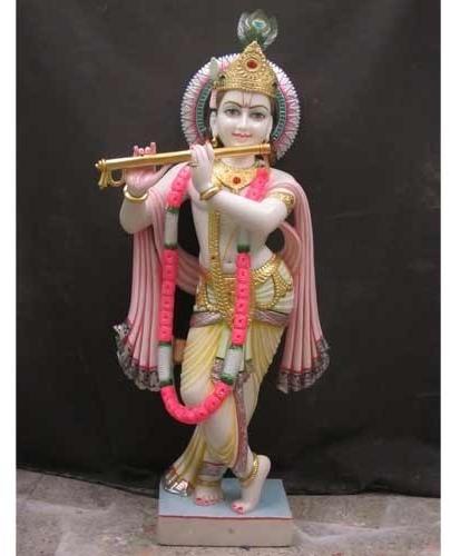 Colored Marble Krishna Statue