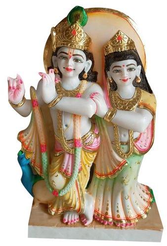 Multicolor Marble Radha Krishna Statue