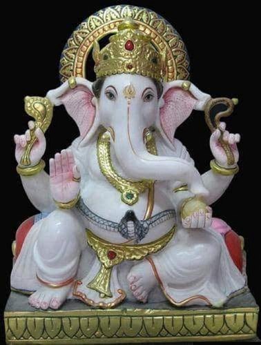 Painted Marble Ganesh Statue