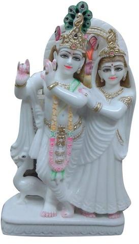 Painted Marble Radha Krishna Statue