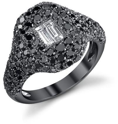 1.70 Ct. Black Diamonds Pinky Ring In Rhodium Plated For Women\'s