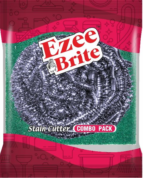 Round Ezee Brite Stainless Steel Scrubber, for Gives Shining, Color : Silver