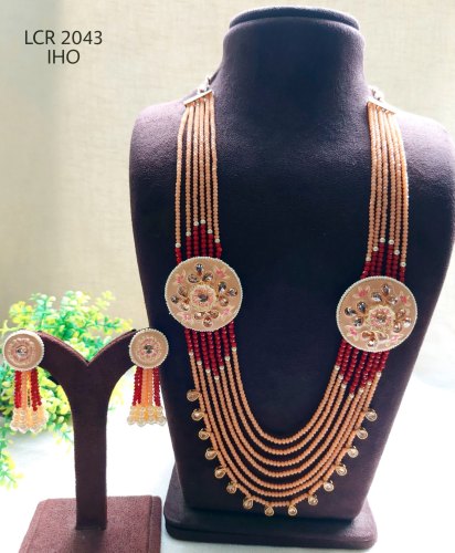 BRASS Polki Long Necklace Set, Occasion : All Occasions