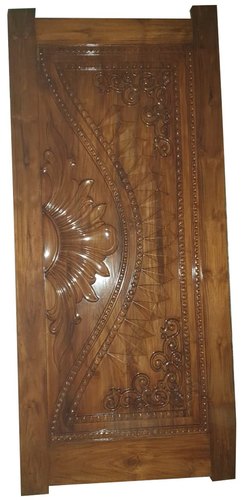 Polished Carved Teak Wooden Door, Size : 7x3 Feet