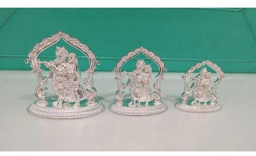 Silver God Radha Krishna Statue, Packaging Type : Box