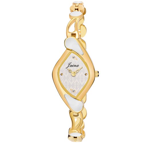 Golden Bracelet Oval Analog Watch, Display Type : Digital