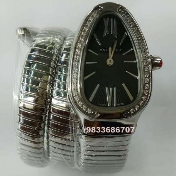 Bvlgari Serpenti Steel Black Dial Diamond Bezel Women’s Watch