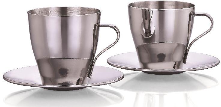 Stainless Steel Cup and Saucer Set of 2
