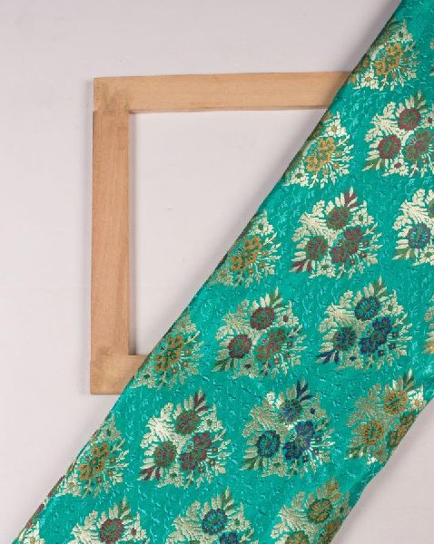 Sea Green Floral Woven Kataan Silk Banarasi Fabric