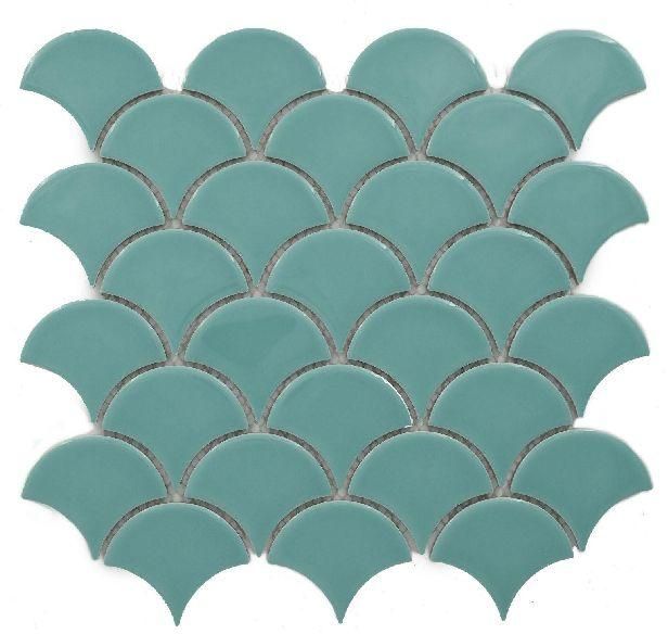 Fish Scale Glossy Aqua Green Mosaic Tiles