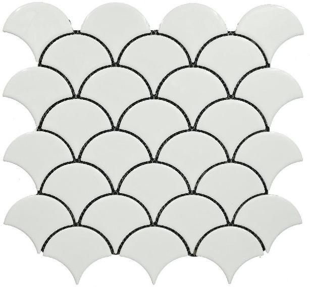 Fish Scale Glossy White Mosaic Tiles
