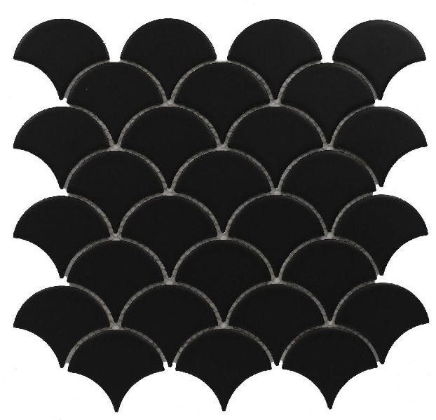 Fish Scale Matt Black Mosaic Tiles