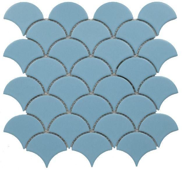 Fish Scale Matt Teal Blue Mosaic Tiles