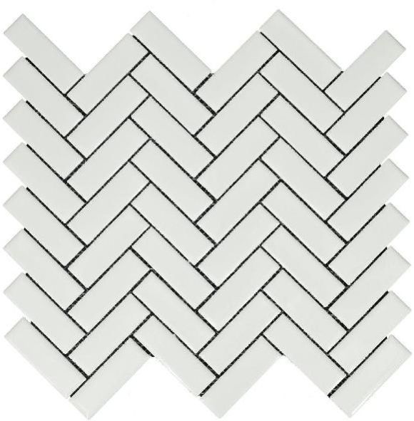 Herring Bone Glossy White Mosaic Tiles