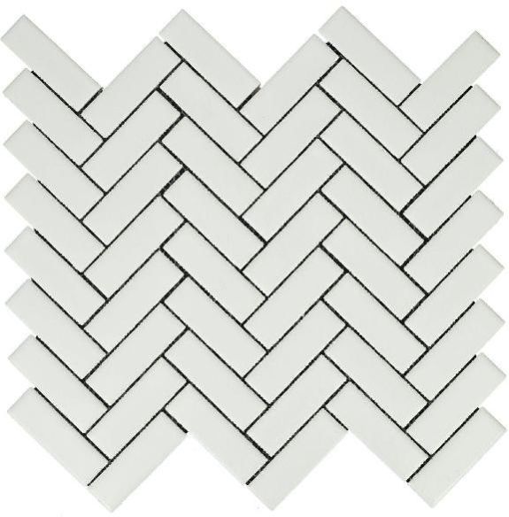 Herring Bone Matt White Mosaic Tiles