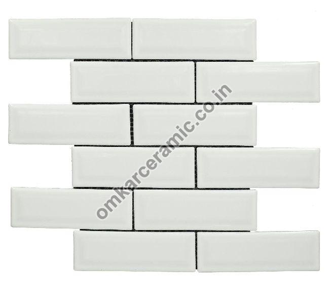 Brick Offset Glossy White Mosaic Tiles