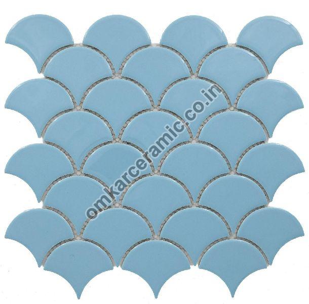 Fish Scale Glossy Turquoise Blue Mosaic Tiles