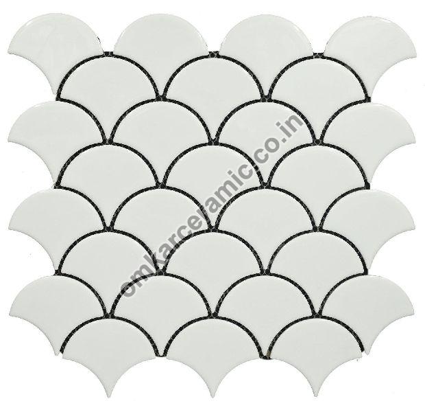 Fish Scale Glossy White Mosaic Tiles, Packaging Type : Carton Box