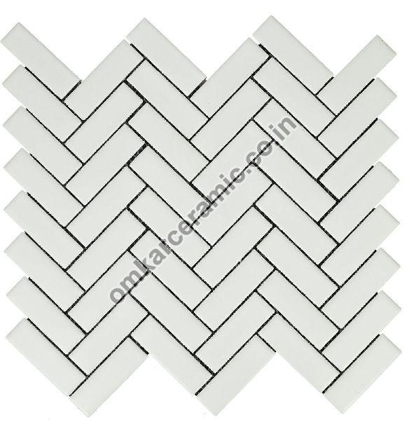 Herring Bone Matt White Mosaic Tiles, Packaging Type : Carton Box