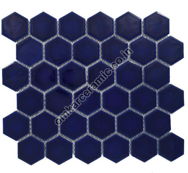 Hexagon Glossy Blue Mosaic Tiles