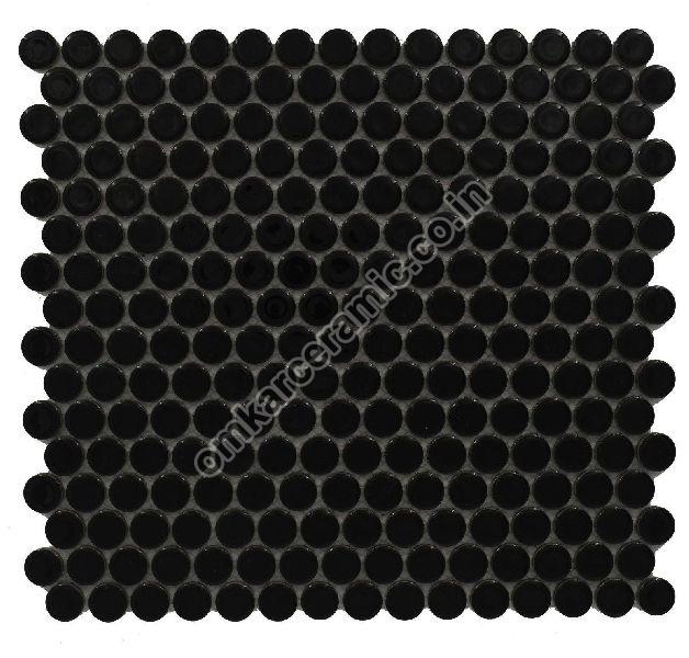 Penny Rounds Glossy Black Mosaic Tiles, Packaging Type : Carton Box