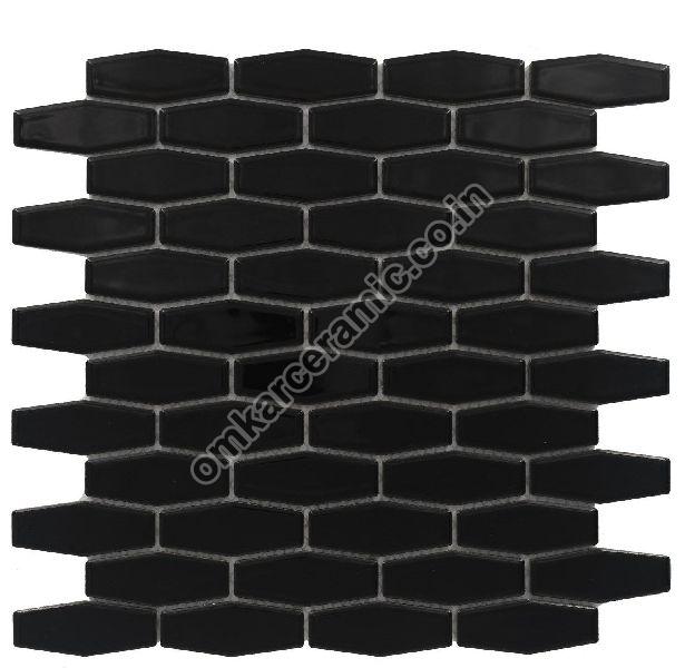 Stretch Hexagon Glossy Black Mosaic Tiles, Packaging Type : Carton Box