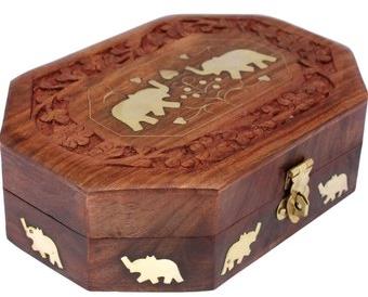 Polished Carved Wooden Jewelry Box, Size : 8/5