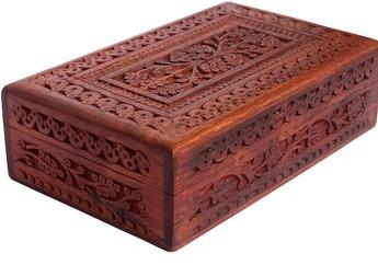 Tamanna Handicrafts Square Polished Sheesham wood Handcrafted Jewellery Box, Color : Brown