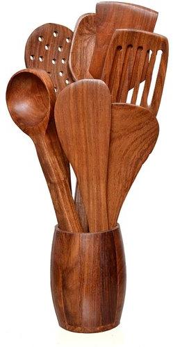 Wooden Cooking Spoon Set, Color : Brown