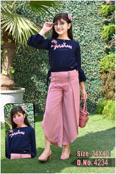 Knot Top with U-shaped Palazzo Pant, Size : 34X40 (12-18 YRS)