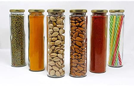 TRO Round Hard 350ml Bamboo Glass Jar, for Food Storage, Cap Material : Metal