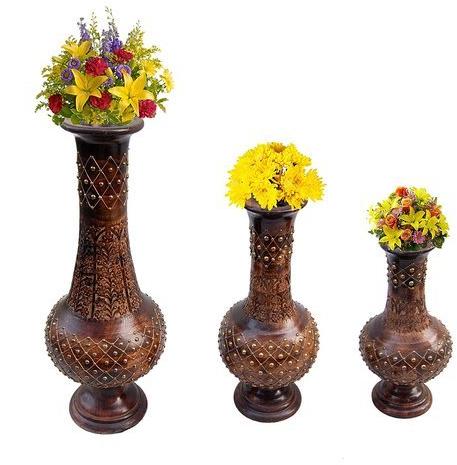 Polished Printed wooden flower vase, Style : Antique