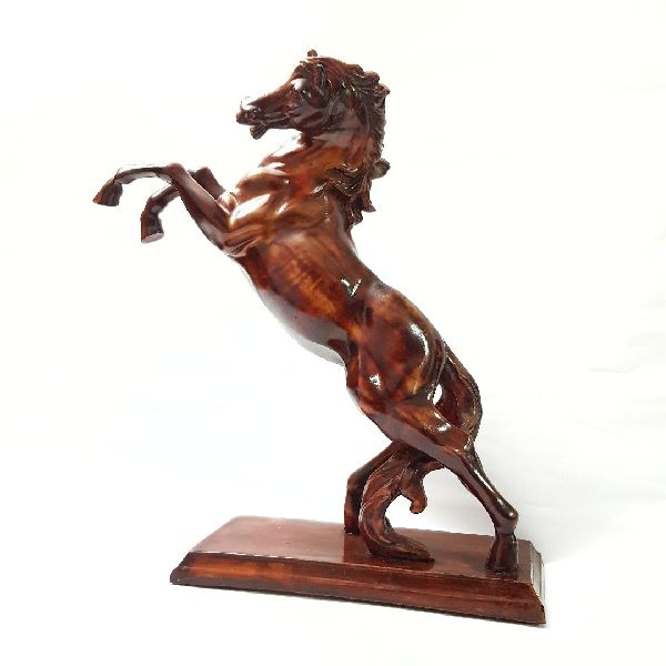 Polished Wooden Horse Statue, for Home, Office, Shop, Size : Standard