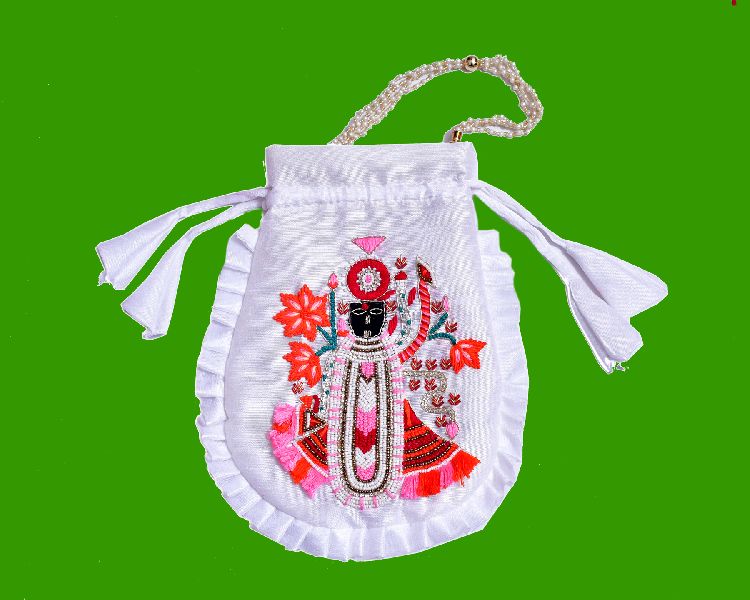 Nylon Shrinathji Potli Bag, for Jewellery Use, Technics : Handloom