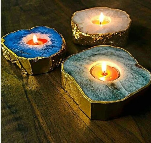 Round Polished Agate Candle Holder, for Shiny, Good Quality, Packaging Type : Carton Box