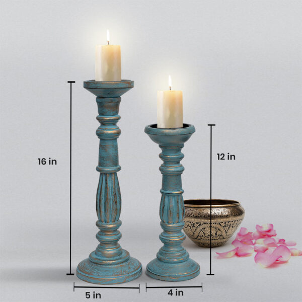 Wooden Gold Toned Candle Stand Set of 2