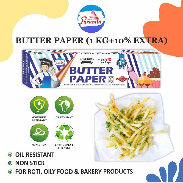 PYRAMID - Butter Paper 1 kg +10% Extra, White, Grease Proof, Healthy, Pack Butter, Cheese, Bakery Items, Cookies, Eco Friendly