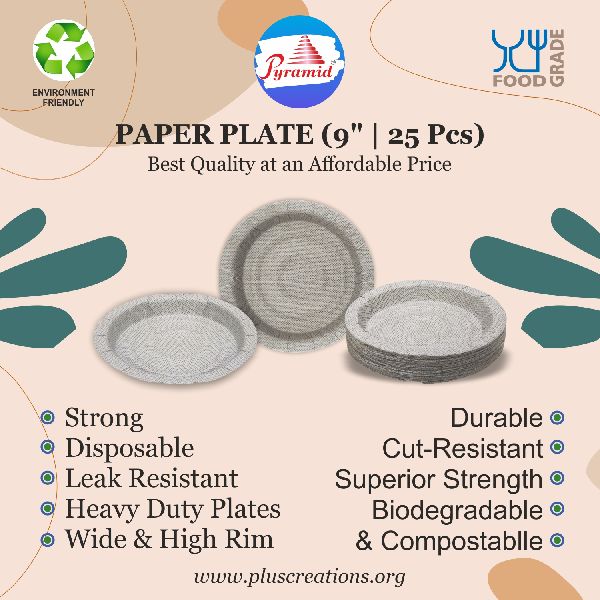 Pyramid Paper Plates 9 inches, Packaging Type : Round