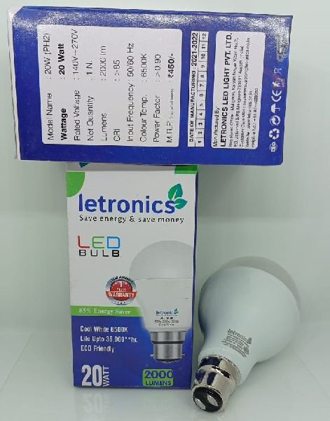 Aluminium Electric AC 20W LED Bulb, for Domestic, Voltage : 220V, 380V