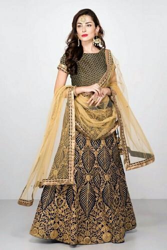 Navy Blue Color Silk Velvet Lehenga Choli