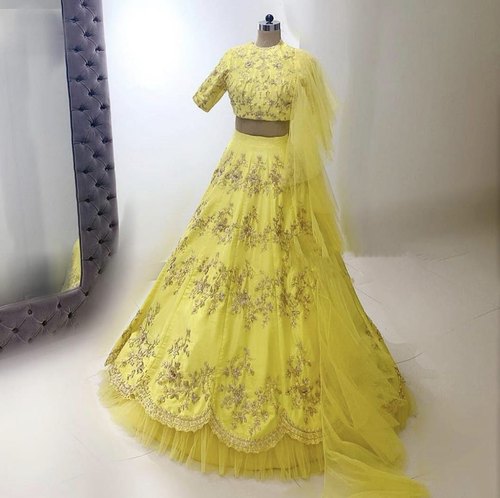 Gujju Yellow Georgette Lehenga Choli