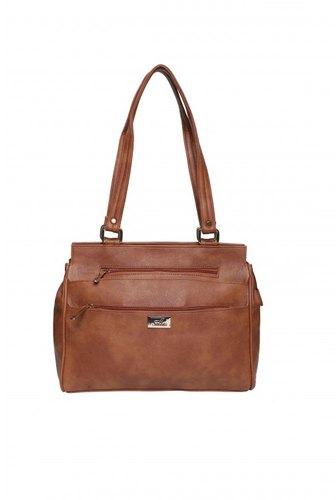 Paragon Women Tan Zip Handbag, Strap Type : Double Handle