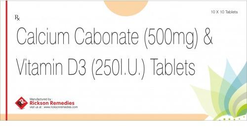 Calcium Carbonate and Vitamin D3 Tablets, Packaging Size : 10x10 Tablet