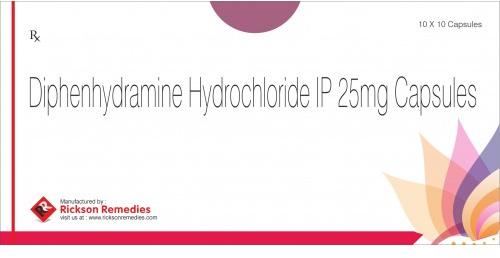 Diphenhydramine Hydrohcloride Capsule, Packaging Size : 10x10 Capsule